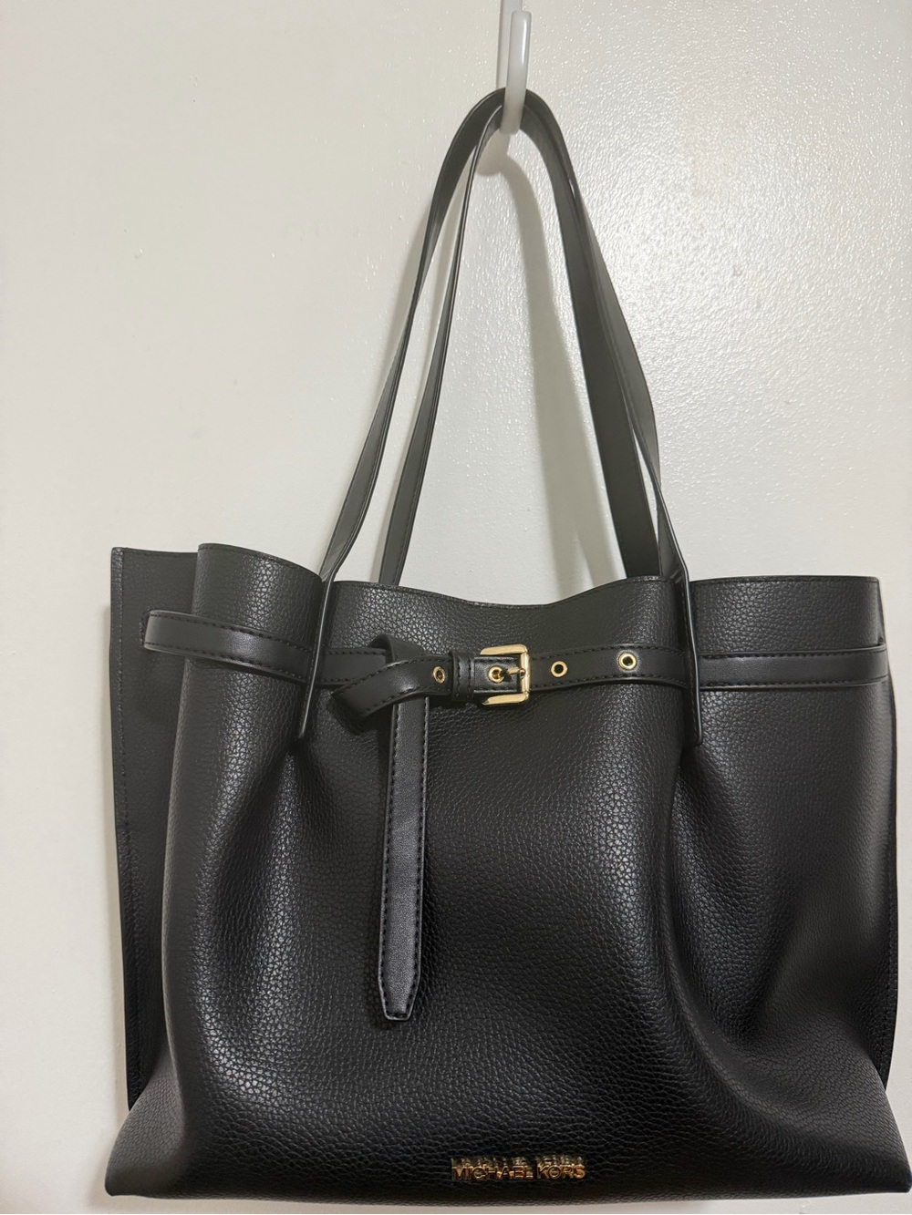 Michael Kors Black Pebbled Leather Tote with Gold Hardware
